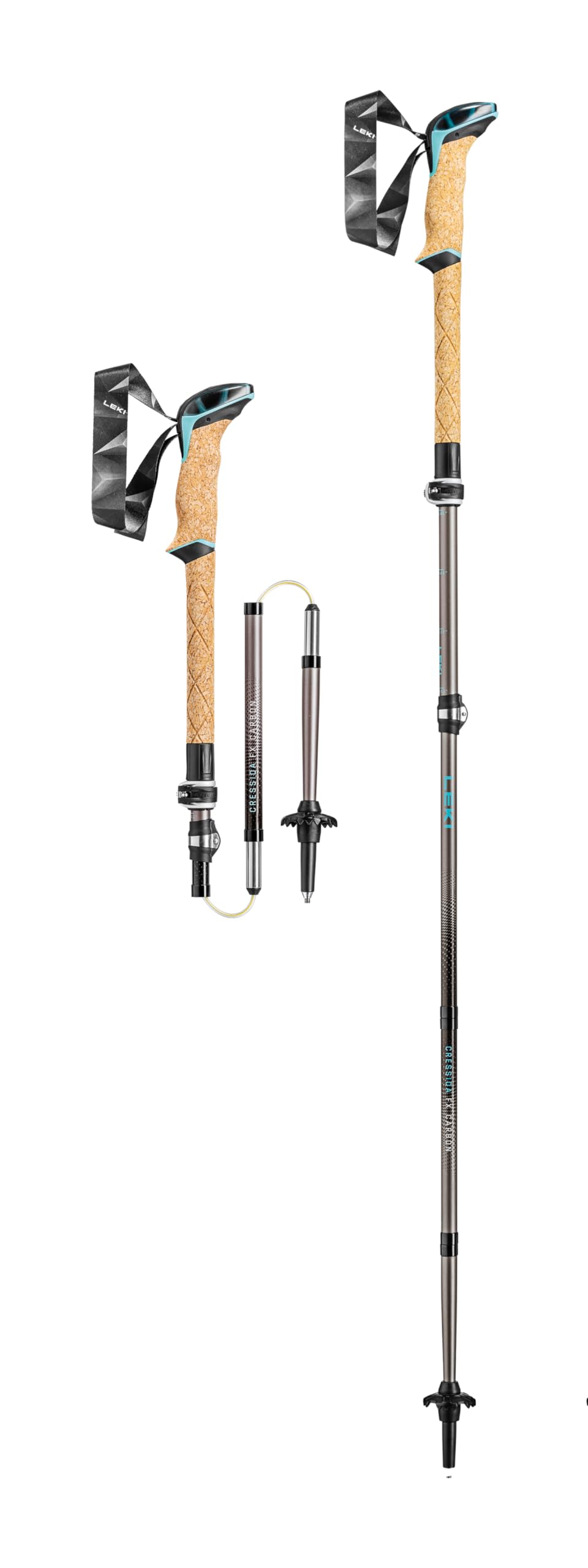 LEKI Cressida FX Carbon Collapsible Lightweight Walking Poles for Trekking & Hiking - Brown-Lightblue-Metallic - 100-120 cm