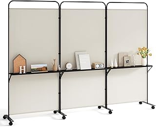 Giantex 3 Panel Room Divider with Wheels and Shelves, 103