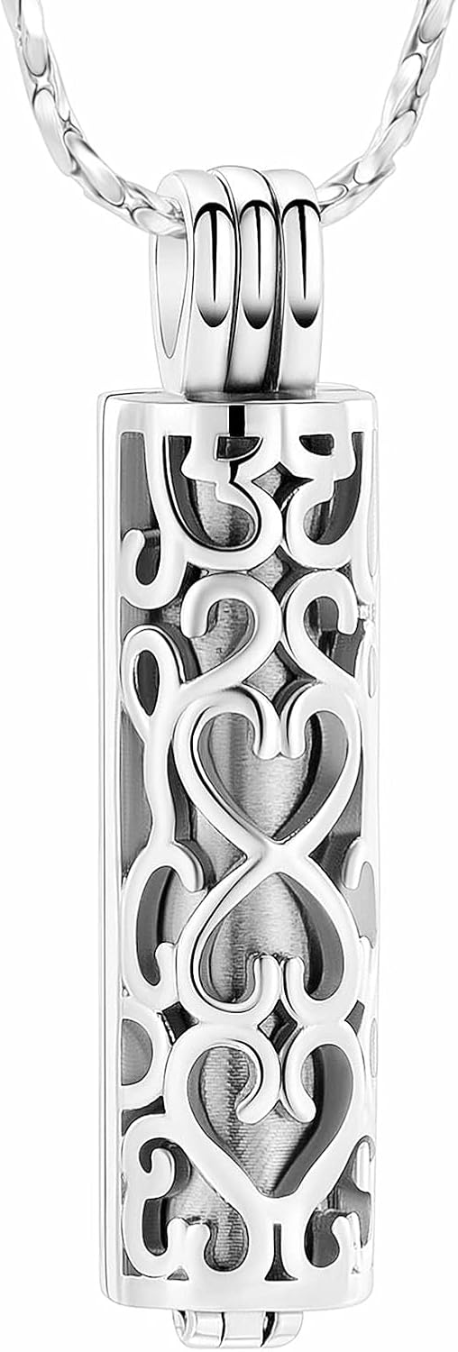 Imrsanl Cremation Urn Pendant Necklace with Hollow Cylinder Vial Keepsake Urn Cremation Jewelry Memorial Lockets for Ashes for Women Men