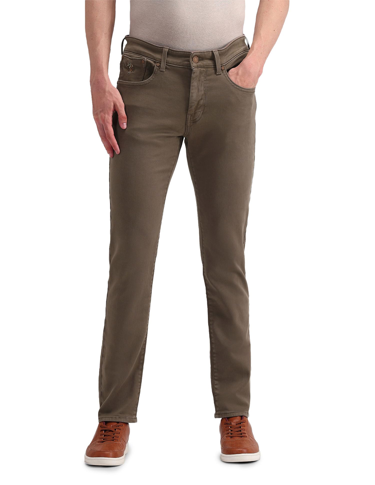 us polo ass. Men's Light-Brown Solid Mid Rise Dark Button Stretchable Cotton 1050 Men's Jeans (UDJEN1290_Light-Brown_30)-picture-33