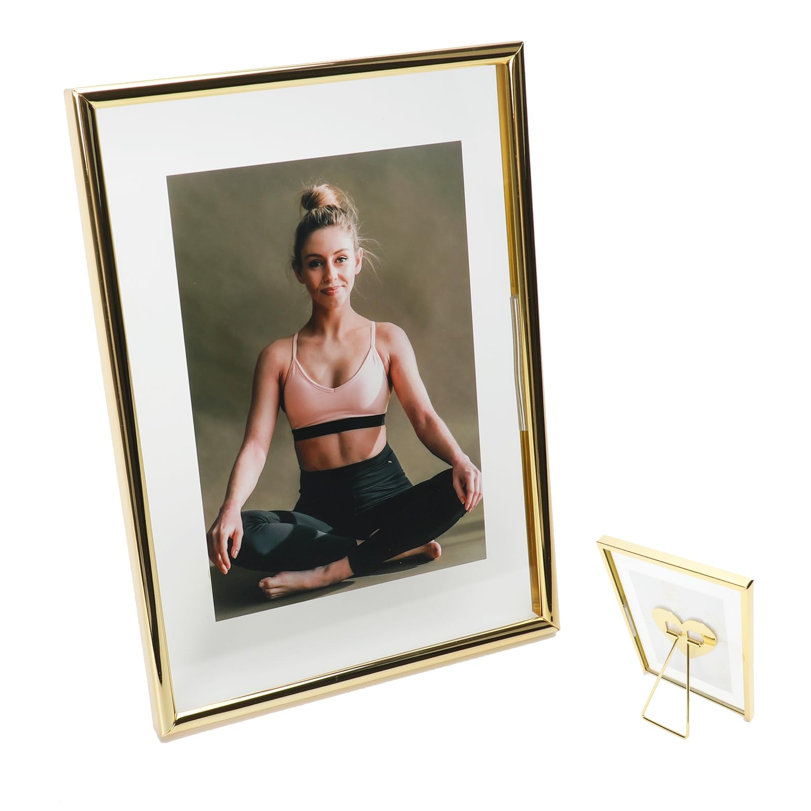 Gold Floating Picture Frame (5"x7") , For Multiple Photo Sizes (4x6,3x5, 2x3),Vertical Adjustable Tabletop/Shelf Photo Frame with "Heart" Stand , Classy Gift Choice for Halloween, Thanksgiving, Christmas, Home or Wedding Decoration…