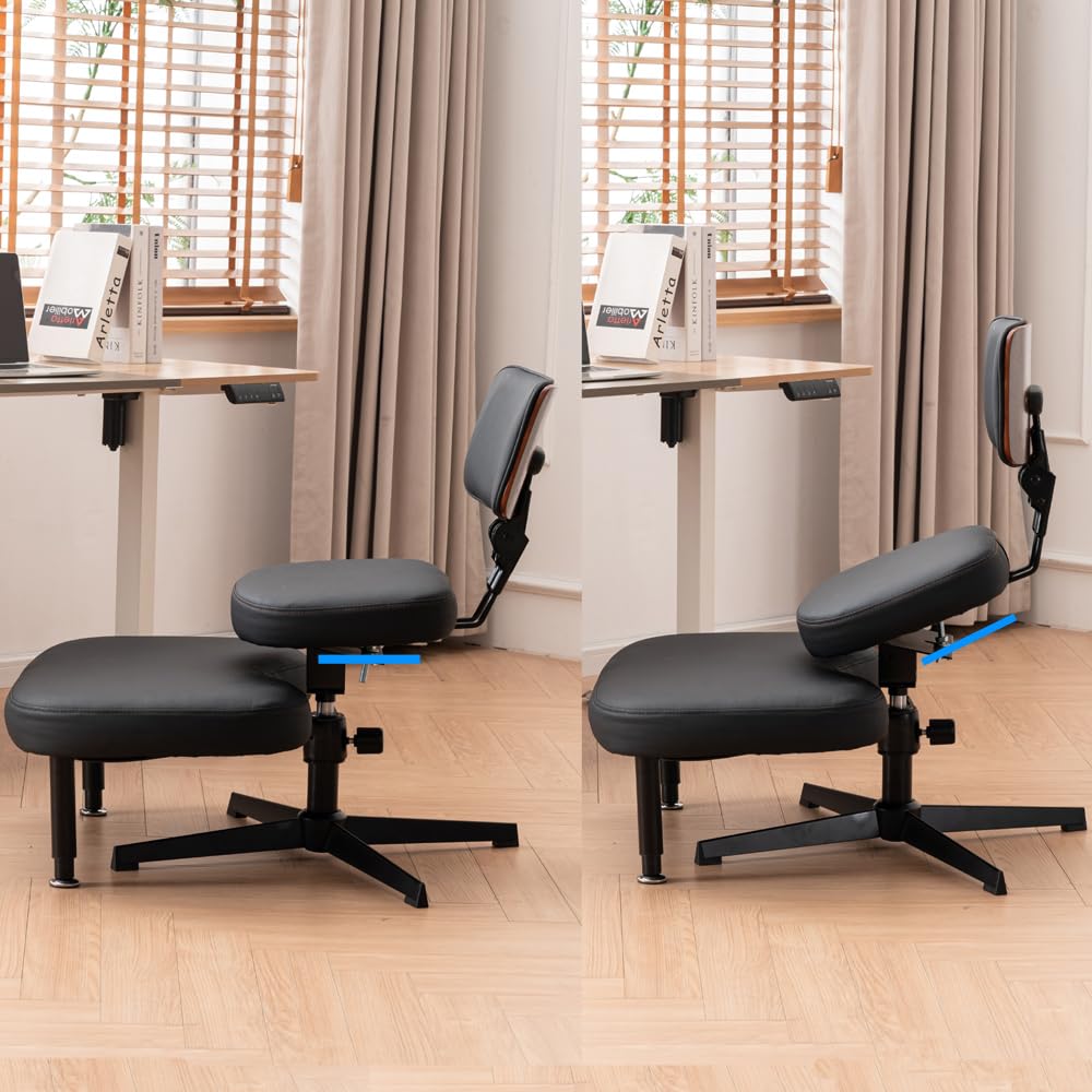 Ergonomic Cross Legged Chair for Home and Office, Versatile Kneeling Seat with Lumbar Support, Height & Angle Adjustable, Yoga Desk Chair, Black