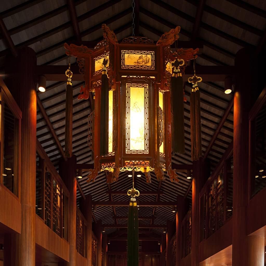 LIOONS Solid Wood Hexagonal Lanterns, Chinese Lanterns, Hanging Lantern Chinese New Year Interior Decoration Paper Lantern Lamp
