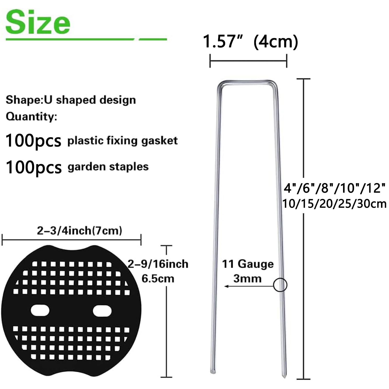 Grapas de jardín galvanizadas de Primera Calidad, Paquete de 100 Clavijas en U con Arandelas Protectoras para un Anclaje Duradero en Exteriores 100 Piezas 250x40mmØ3mm