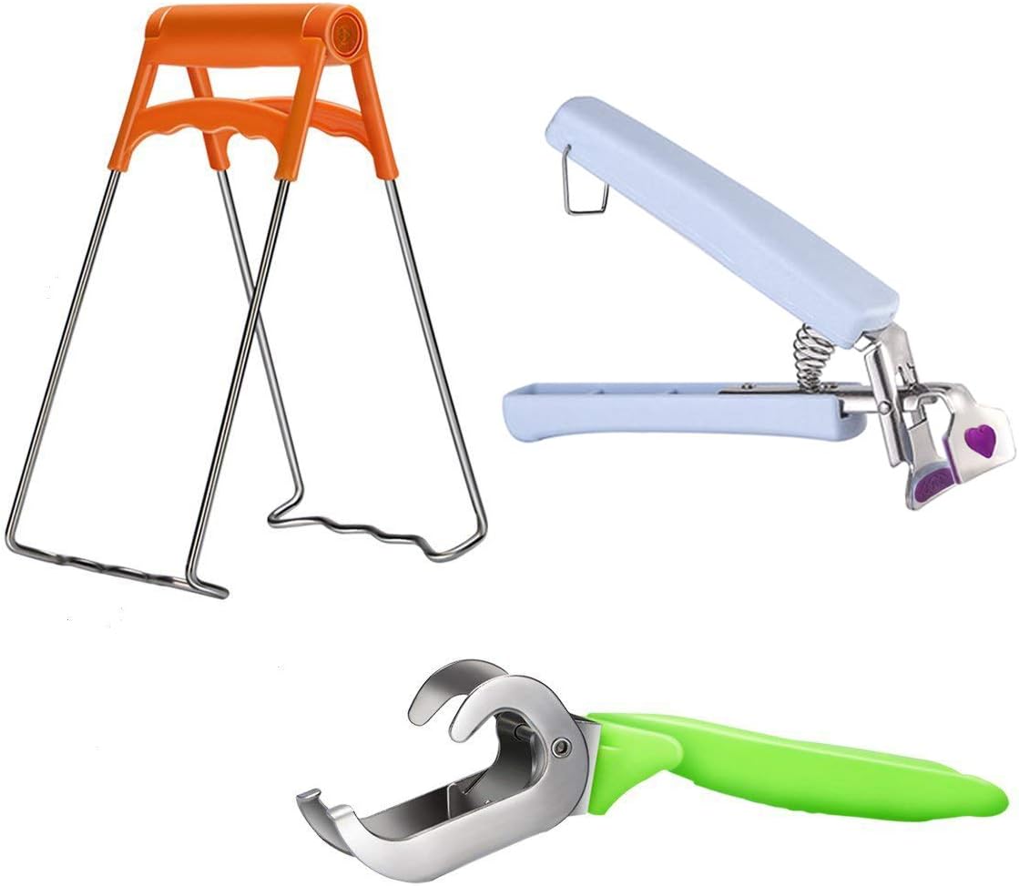 3 PCS Bowl Clip + Plate Gripper + Retriever Tongs, Stainless Steel Kitchen Cooking Tools with Silicone and Plastic Handle for Hot Bowl, Plate, Pot, Pan, Tray by OITUGG (3 Kinds Bowl Clips)