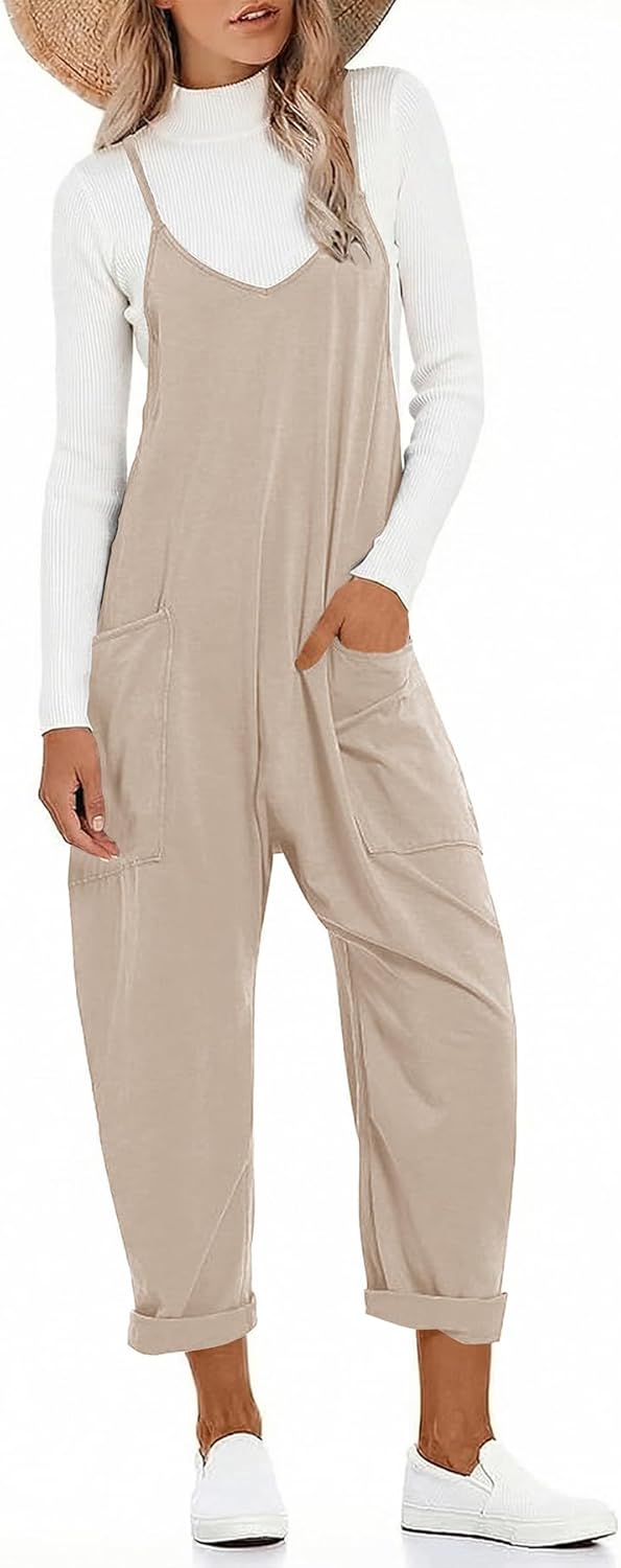 Muchpow Women's V Neck Sleeveless Jumpsuits Spaghetti Straps Harem Long Pants Overalls With Pockets - Image 5