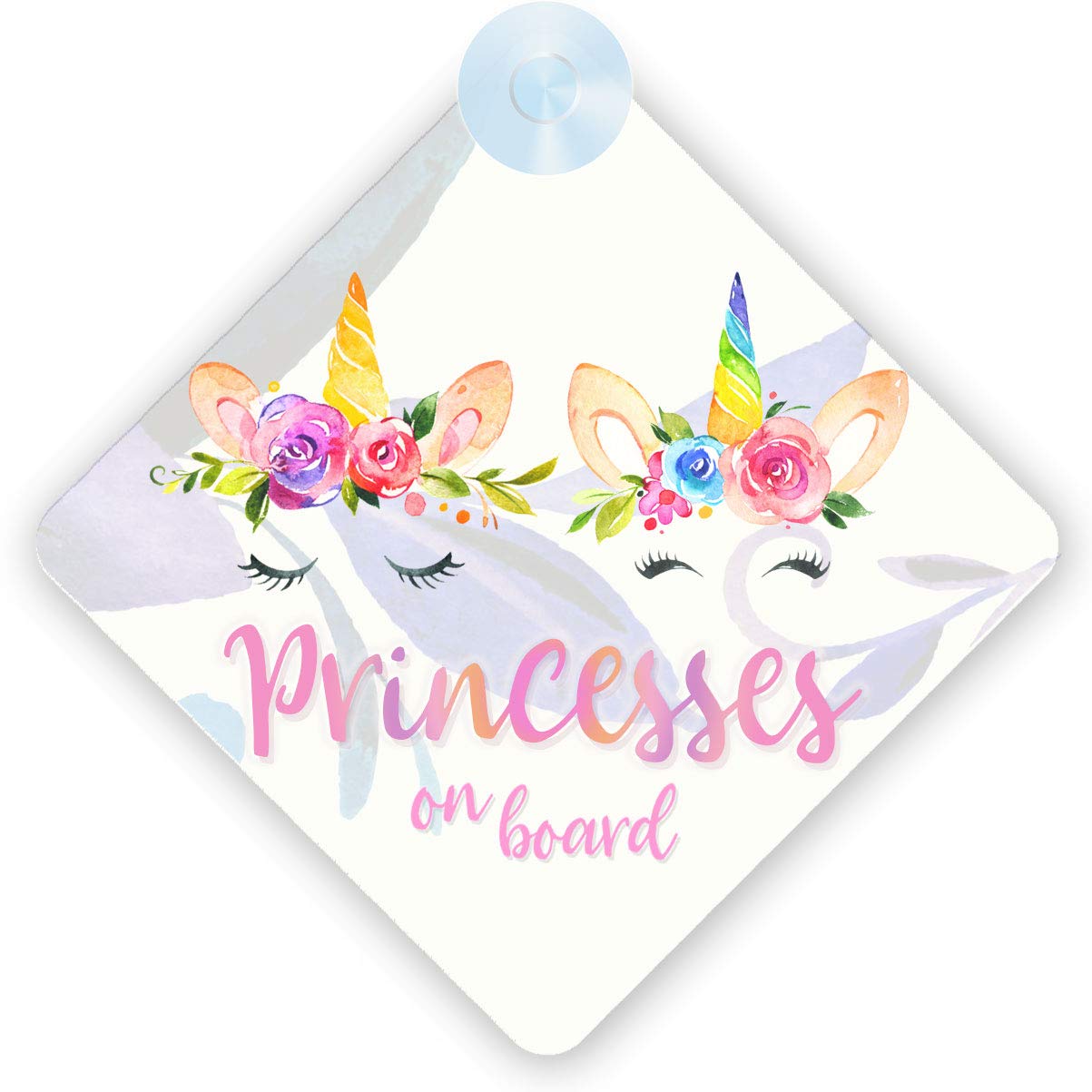 Qg Ltd Blush Children On Board Car Sign - Unicorn Princesses 002 Design With Strong Suction Cup |