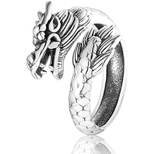 Thai Silver Dragon Cocktail Open Rings for Women,Unique Retro Silver Plated Dragon Charm Trendy Statement Adjustable Open Finger Band Rings Jewelry for Woman