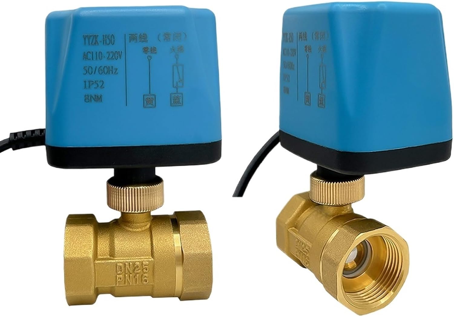 1PCS 1/2" 3/4" 1" 2" Normally Closed/Open Electric Ball Valve 2-Wire Brass Motorized Ball Valve for Water/Oil/Liquid 220V 12V 24V(DN25,12VDC_NORMALLY CLOSED)