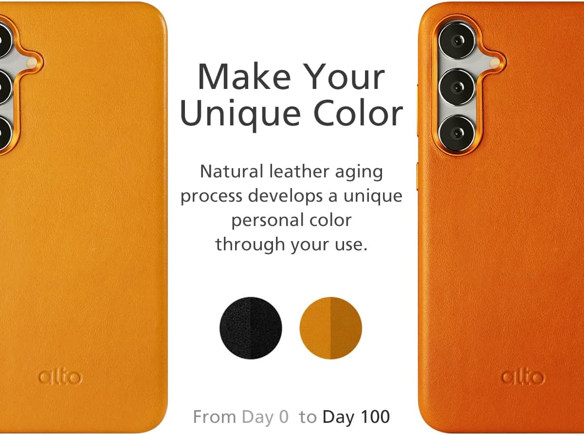 alto Magnetic Leather Case Compatible with Samsung Galaxy S24 Plus and MagSafe, CLOP Series Drop Protective Italian Leather Cover (Caramel Brown)