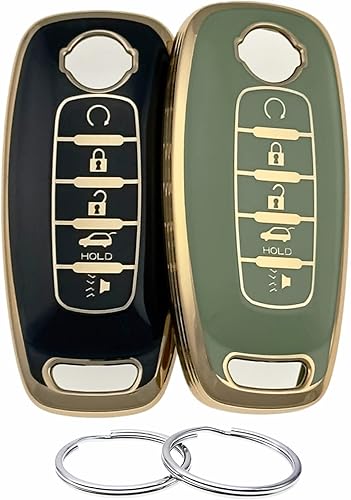 Funda de goma de silicona para llavero compatible con Nissan Pathfinder Rogue (5 botonesTPU, negro verde)