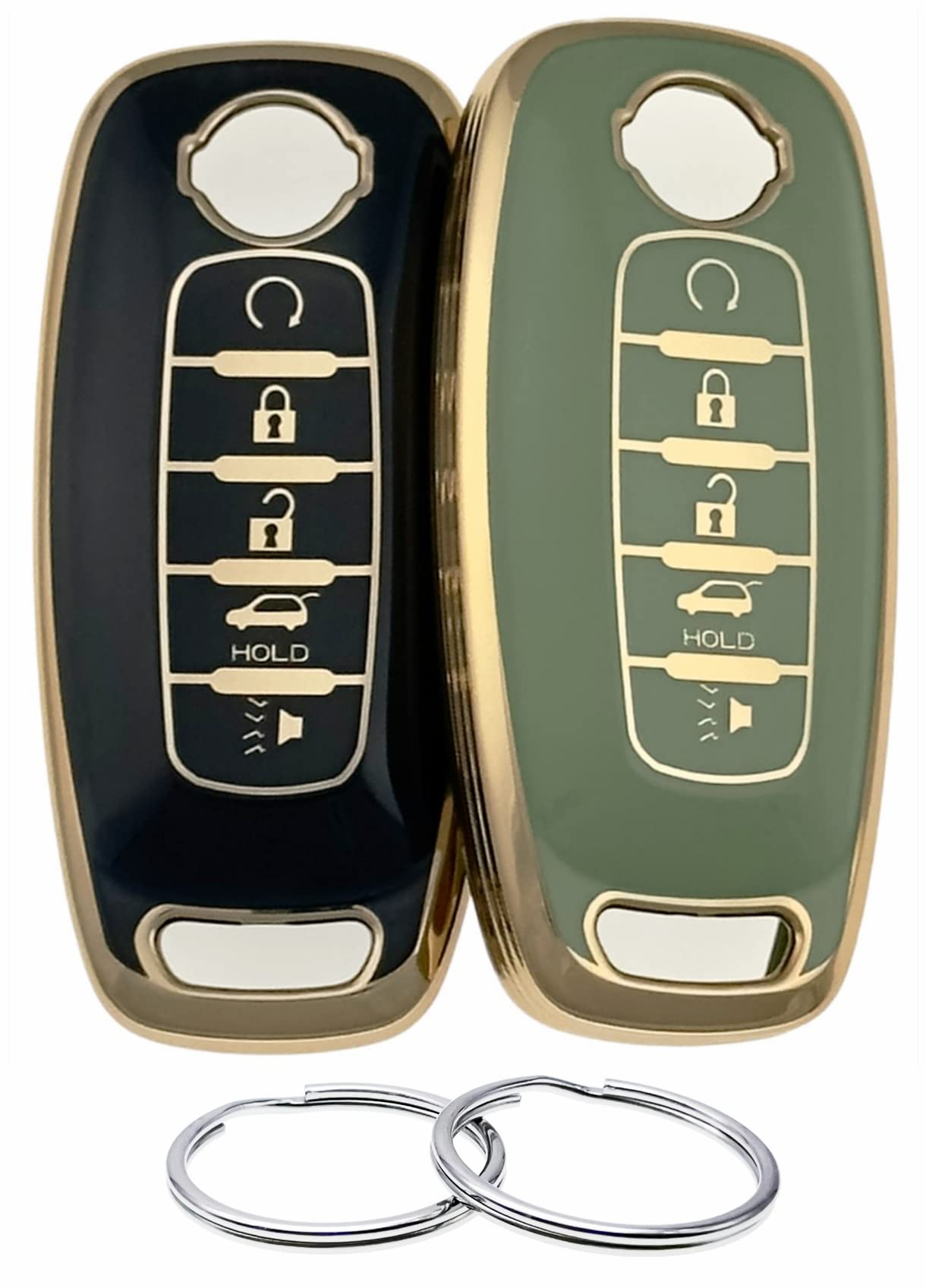 REPROTECTING Silicone Rubber Key Fob Cover Compatible with Nissan Pathfinder Rogue Kicks (5 Buttons/TPU, Black Green)