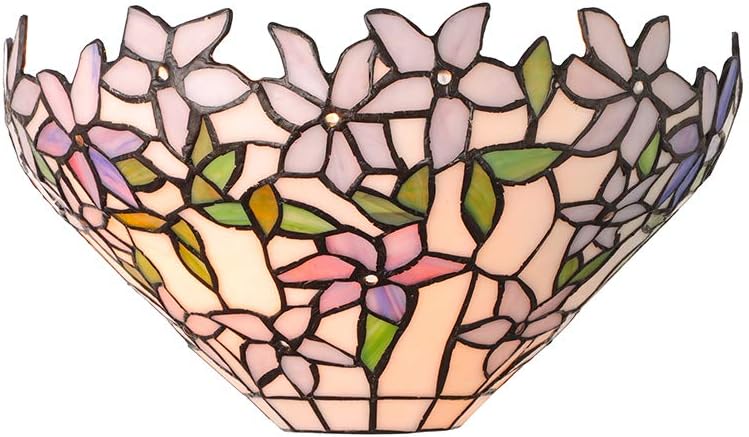 LITFAD Victorian Design LED Wall Light Fixtures Purple Flower and Leaves Tiffany Wall Sconce with Handmade Stained Glass Hallway Wall Lamp Sconce Lighting for Bedroom Hotel Restaurant
