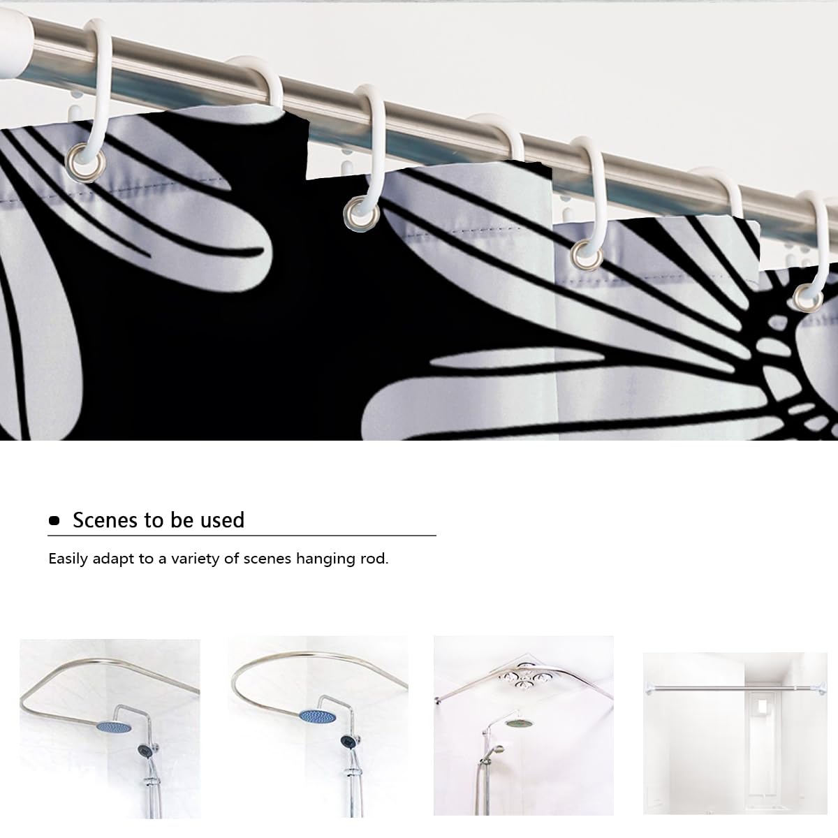Moderner Retro-Duschvorhang Minimalistischer Gänseblümchenmuster Polyester wasserdichte Badezimmervorhänge Extra Langer Stoff Schwarz-Weiß 180 x 180 cm
