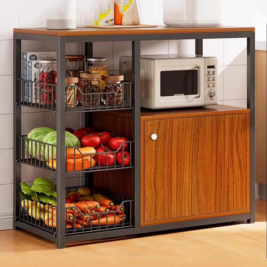 Rejilla Independiente para Horno microondas: Elegante Mueble de Cocina de Arce y Estante para Platos, ollas, sartenes, Frutas y Verduras. Maximiza el Espacio y Organiza lo Esencial.