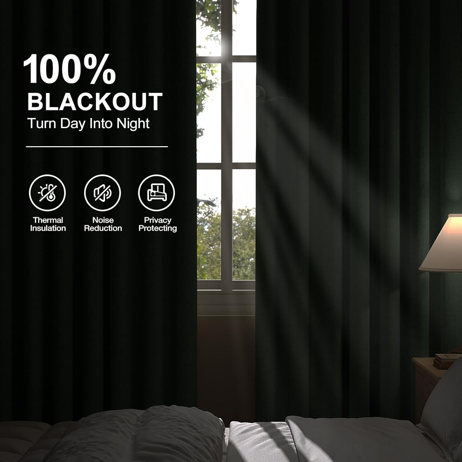 Rinwoc 100% Blackout Curtains 108 inch Length 2 Panels for Living Room, Linen Textured Room Darkening Thermal Insulated Noise Reduction Farmhouse Drapes for Bedroom (W52xL108, Olive)