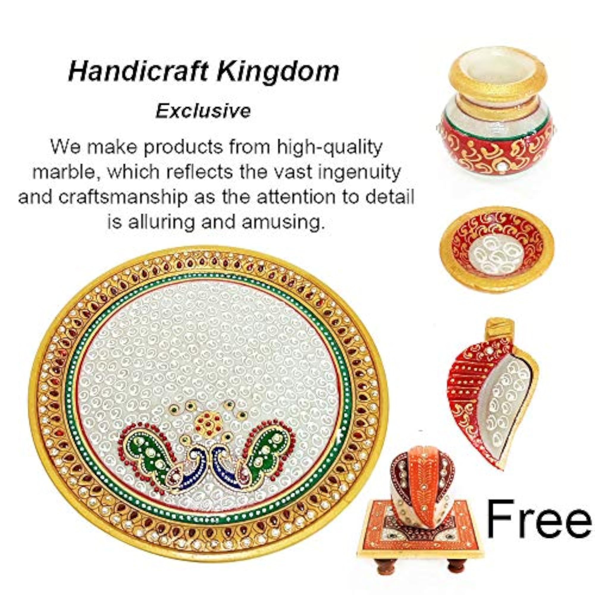 Handicraft Kingdom Marble Pooja Thali 9 inch for Home Décor
