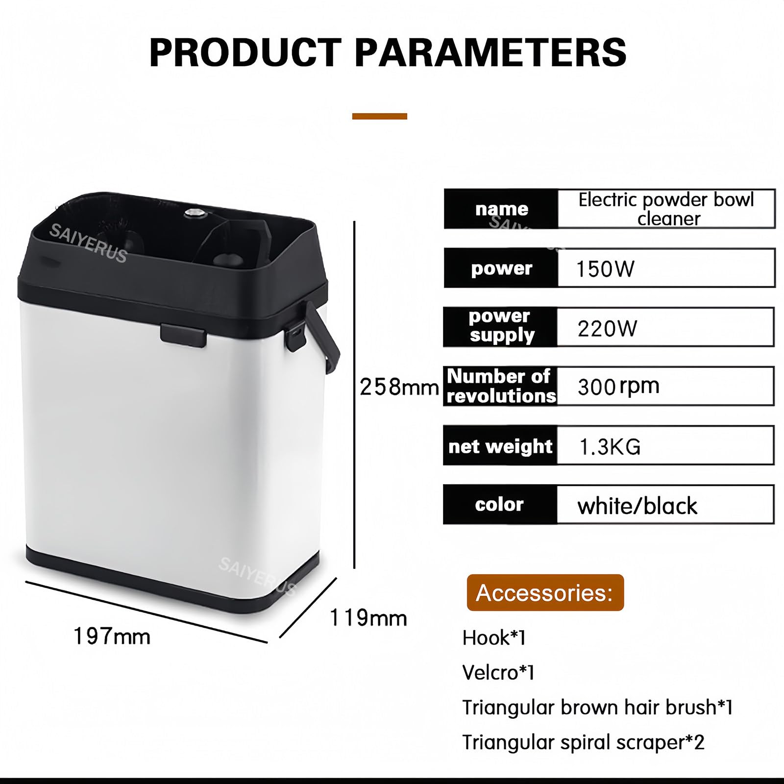 Limpiador de portafiltros eléctrico, máquina comercial de 150 W de 58 mm, 300 RPM con 2 raspadores y 1 cabezal de cepillo para limpieza de café en casa, cafetería, restaurante