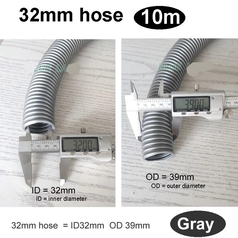 Tubo flessibile filettato multi diametro aspirapolvere | Gomma resistente all'invecchiamento(Gray 32mm x10m)