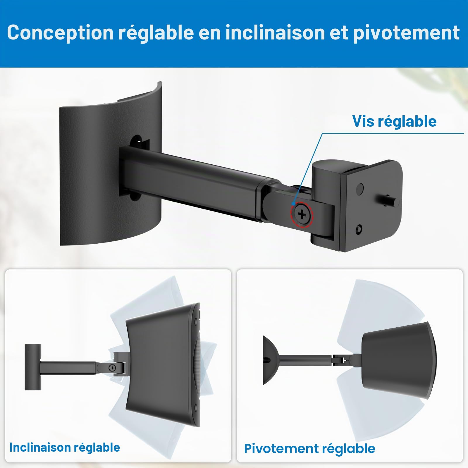 YIWAN Lot de 2 Supports muraux et de Plafond pour Haut-parleurs Satellite Logitech Z906 5.1 Surround Sound Syestem inclinable et pivotant