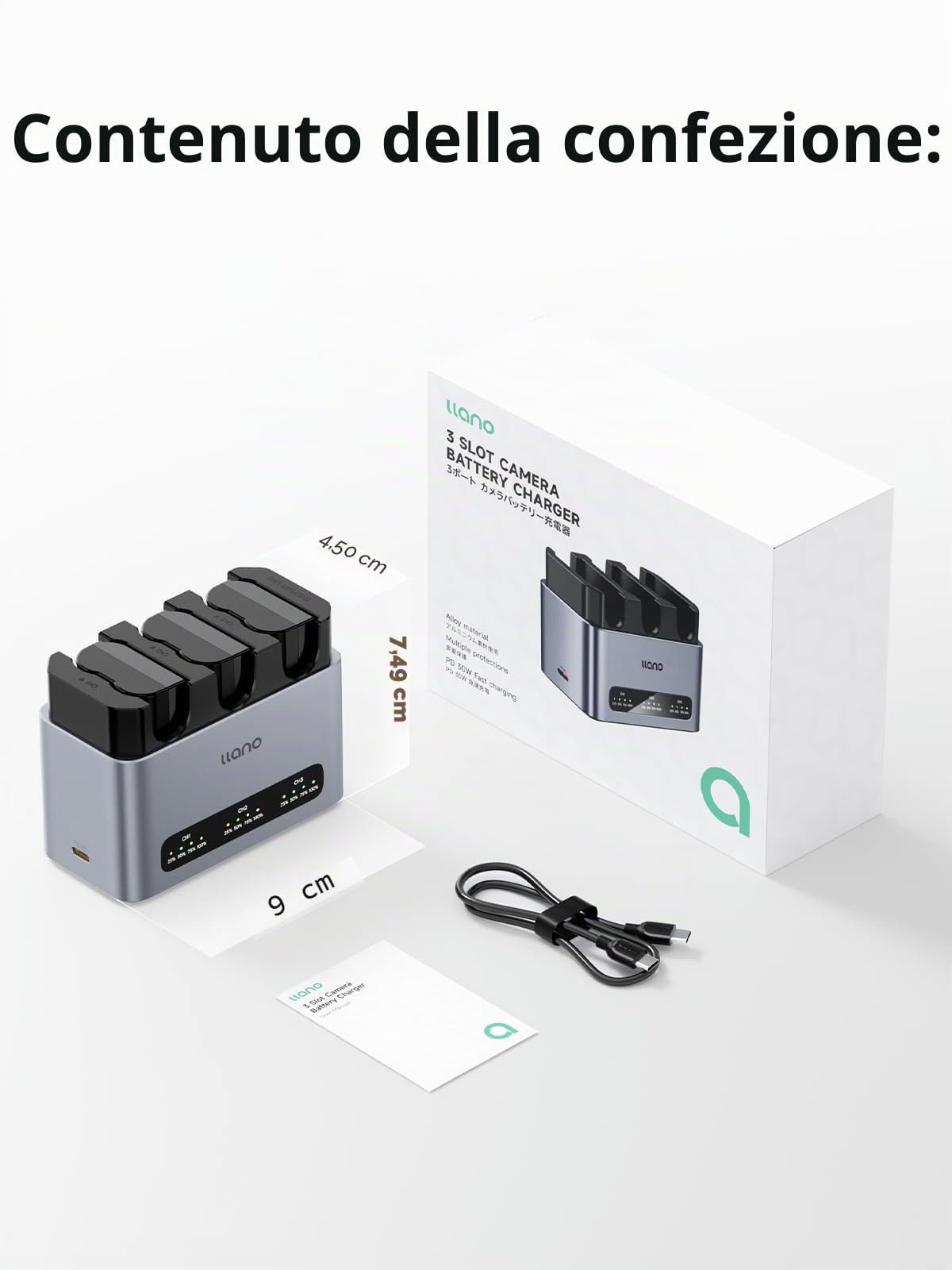 llano confezione da 3 batterie EN-EL15C e caricabatterie rapido da 30W per Nikon Z8, Z7II,Z5II, ZF,Z6III, D850, Z7,Z6II, Z6, D7500,D750, D7200, Alluminio CNC, carica completa in 2,8 ore, display LED