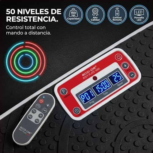 Miniatura 5 de Ecode Plataforma Vibratoria Oscilante Body Plate 3000, Máquina De Ejercicio Con 50 Niveles Y Bandas Elásticas, Mando Remoto
