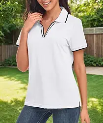 Camisa polo feminina de golfe gola V manga curta tênis absorção de umidade