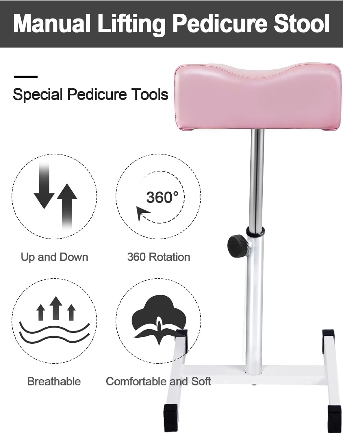 EBANKU Reposapiés para pedicura, taburete de salón, spa, belleza, pedicura para el hogar, altura ajustable del asiento, equipo de uñas (rosa)