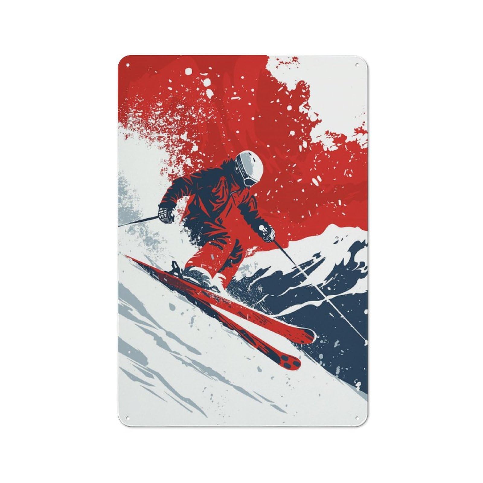 Junmoney Ski Skiing Bistro Metal Sign 30X20cm, Vintage Cafe Wall Decor For Takeaway, Bar, Kitchen Or Counter Area
