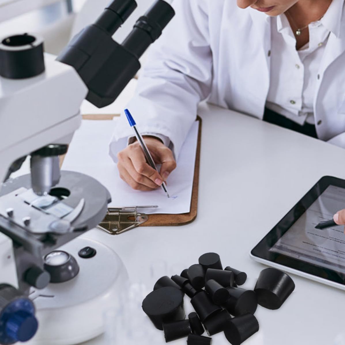 VANZACK 75 Piezas Tapón de Goma Maciza Negro Cónico para Laboratorio, 10