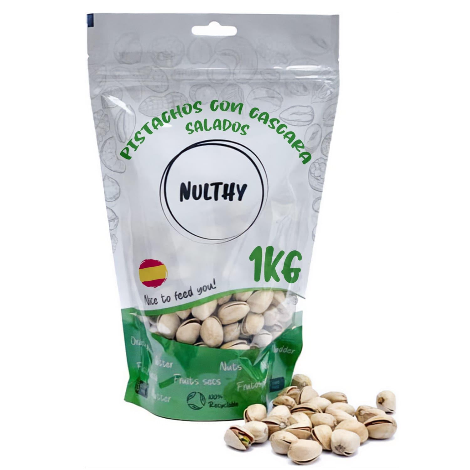 NULTHY 1kg - Pistachos con Cáscara Tostados y Salados, Origen España, Frutos Secos Gourmet, Snack Alto en Proteína