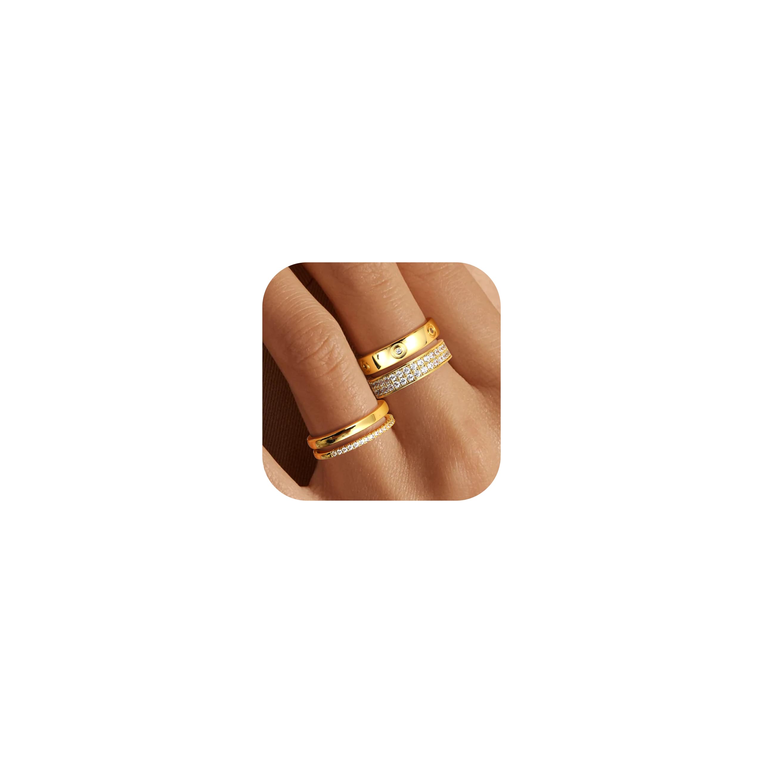 THUNARAZ 18K Gold Plated Dainty Stacked Rings Women Elegant Stackable Ring Sets for Women Gold Cubic Zirconia Thumb Rings Gold Silver Non Tarnish