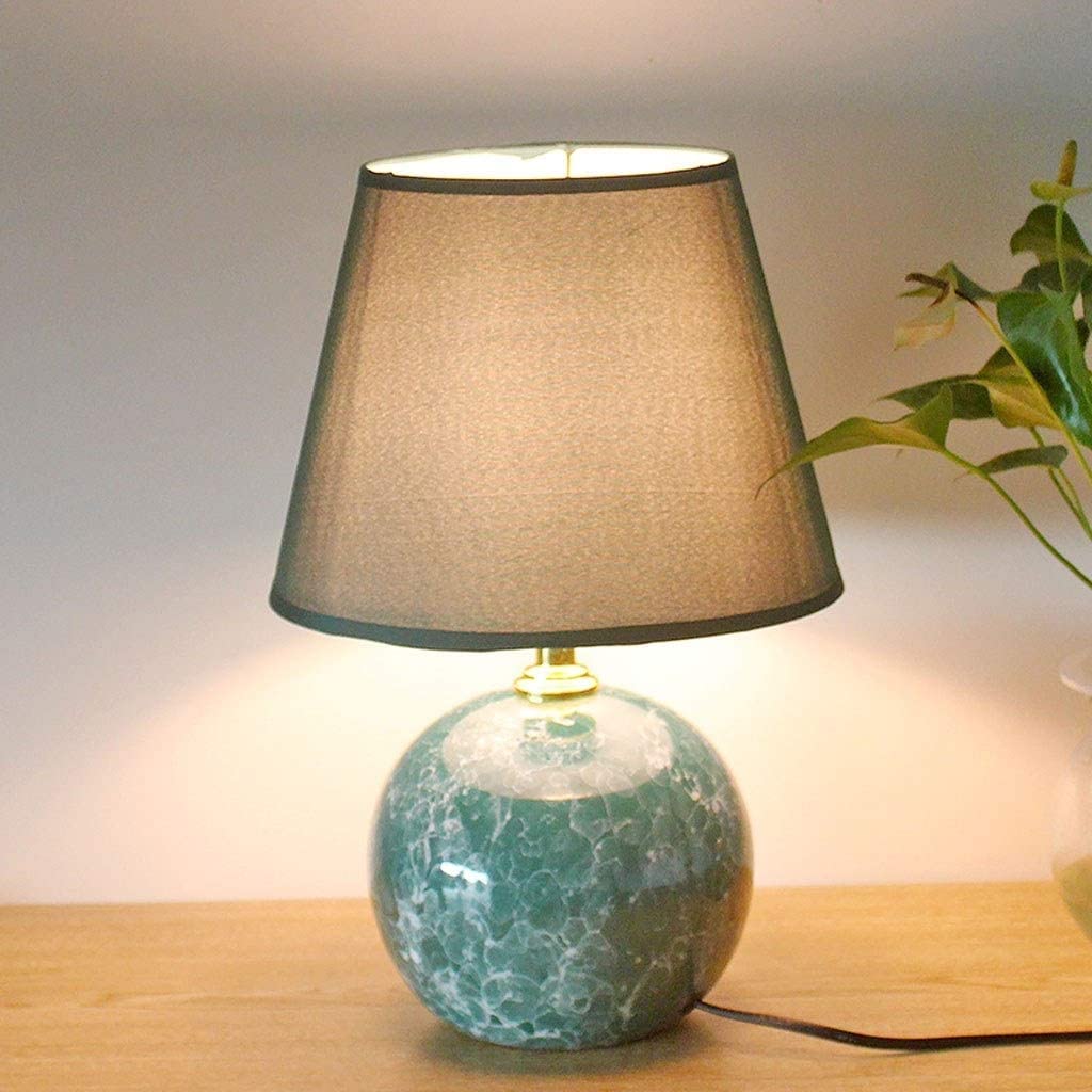 Lampka nocna Retro Ceramiczna Lampa Stołowa Sypialnia Salon Biuro LED Lampa Biurkowa Lampka Nocna Abażur Z Tkaniny E27 Lampa Stołowa lampa stołowa (Color : Dark green, Size : Remote Control Switch)