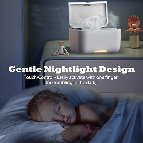 Miniatura 6 de Soporte dispensador de calentador de toallitas para bebés con control de temperatura envolvente de 3 niveles, contenedor con luz para toallitas,