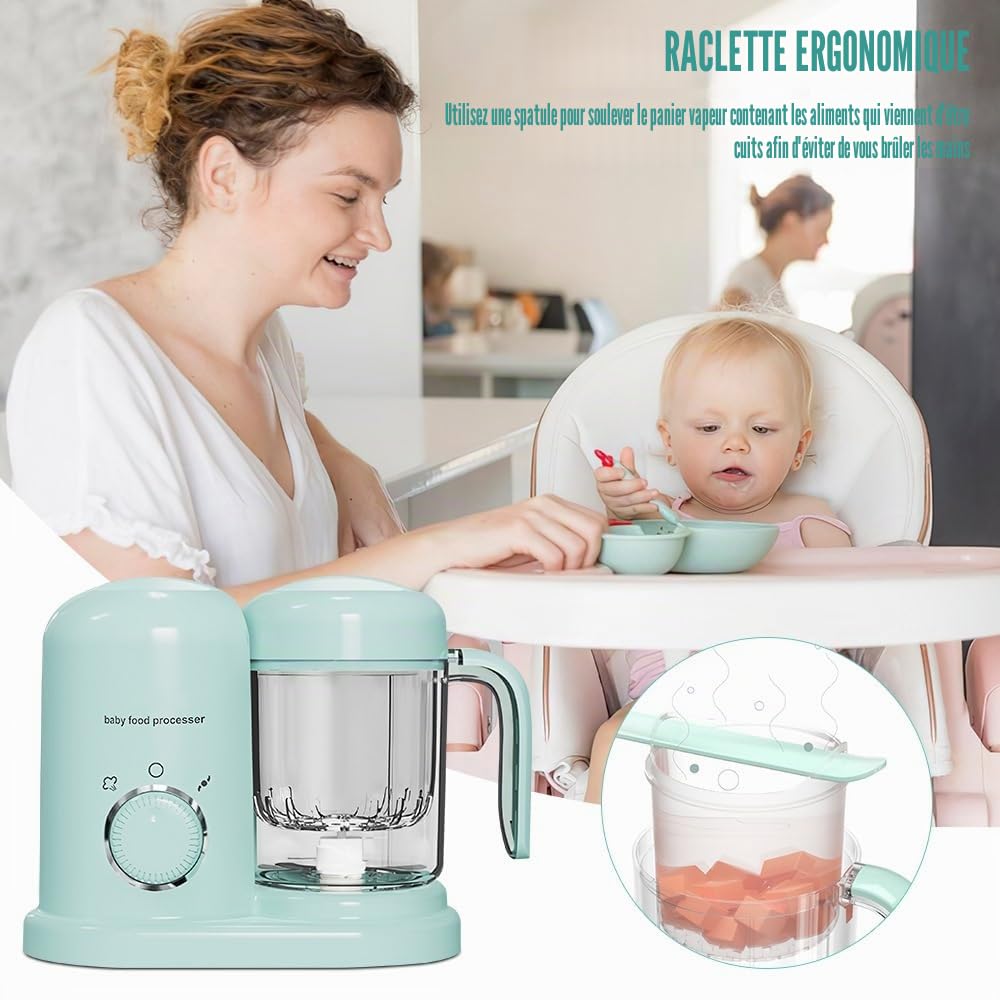 Robot Bébé 4-en-1 Cuit-Vapeur et Mixeur Multifonction pour Bébé, Bol 600ml, Chauffe-Plats et Décongélation, Écran LED avec Minuteur, Sans BPA, Idéal pour Diversification Alimentaire