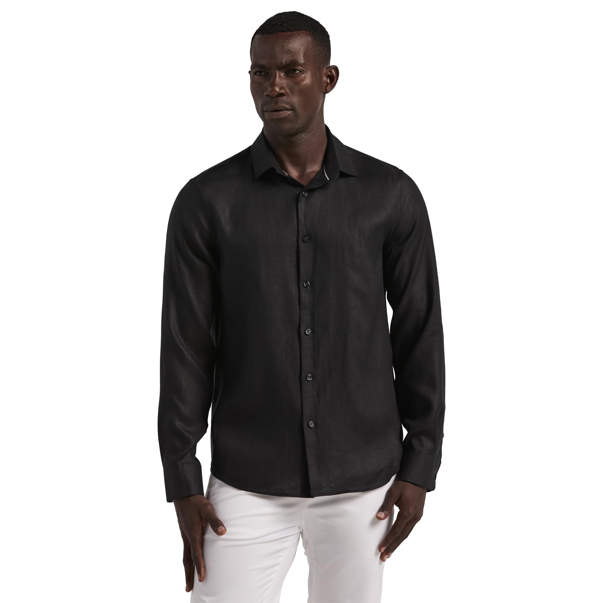 Perry Ellis Men's Solid Linen Long Sleeve Shirt