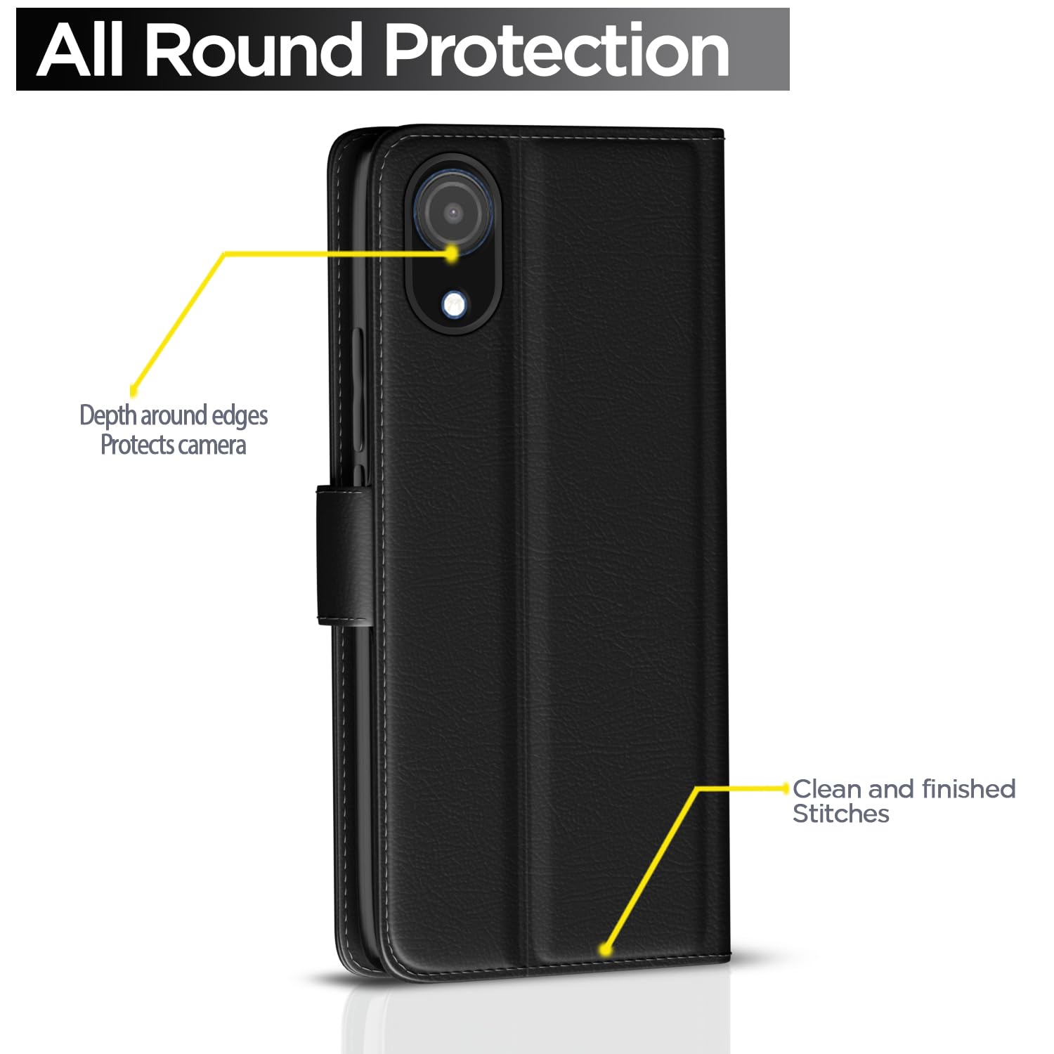 Pikkme Samsung Galaxy A03 Core Flip Case Leather Finish | Inside TPU with Card Pockets | Wallet Stand and Shock Proof | Magnetic Closing | Complete Protection Flip Cover (Black) 2