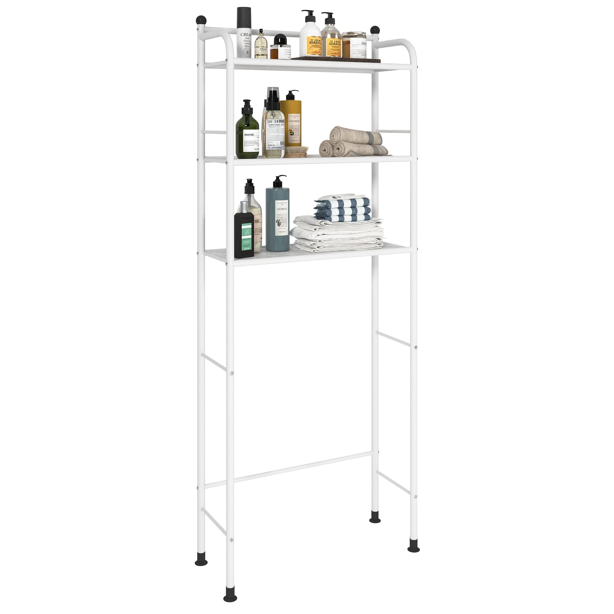FKUO 3-Tier Matte Metal Bathroom Storage Rack Over The Toilet Storage Rack Finishing Shelf (Matte White)