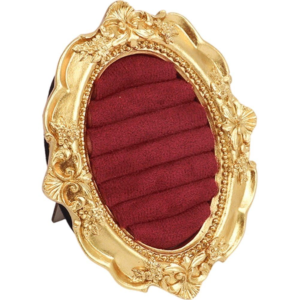 Baokuan Vintage Ring Holder Oval Ring Wedding Display Suede Jewelry Box Stand Frame Earring Tray Anniversary Engagement Baroque Organizer Photograph Prop