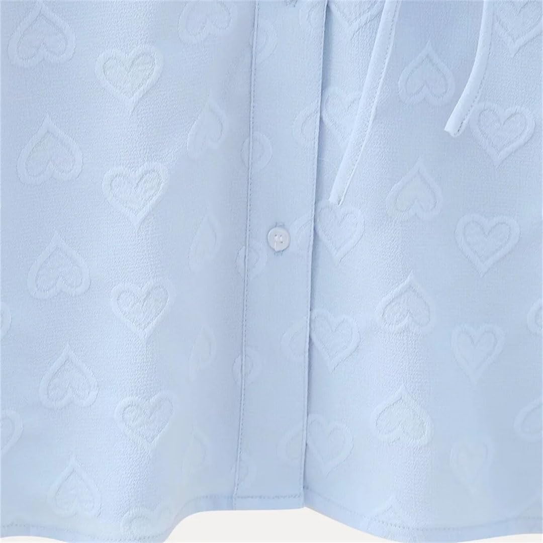 Prodotto Primavera Camicia da donna semplice con colletto a polo a maniche lunghe Love Jacquard tinta unita