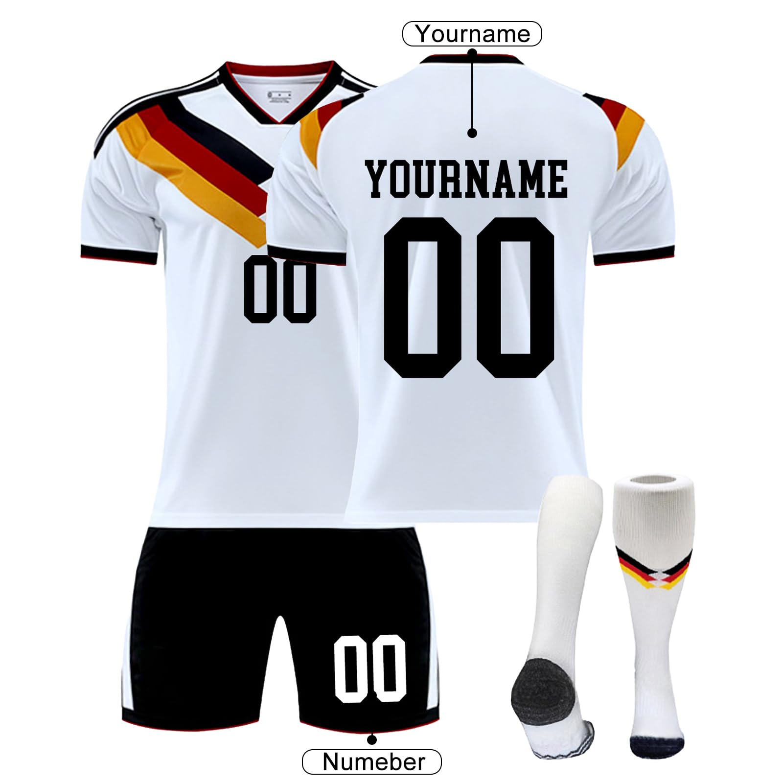 Deutschland Trikot Kinder WM 2026 Personalisiert Trikot+Short mit Eigenem Namen/Nummer für Herren/Kinder, Männer Fussball Jungen Mädchen, T-Shirt, Shorts and Socks Outfit - 3