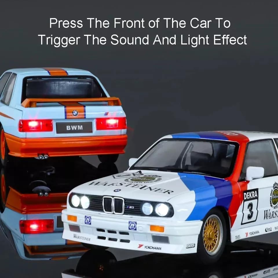 Image of Model Car Exclusive Alloy Metal Pull Back Die-cast Car Metal Pullback Toy car with Openable Doors & Light Music Best Gifts Toys Kids (1:24 Scale B-M-W M3 E30 - Black)