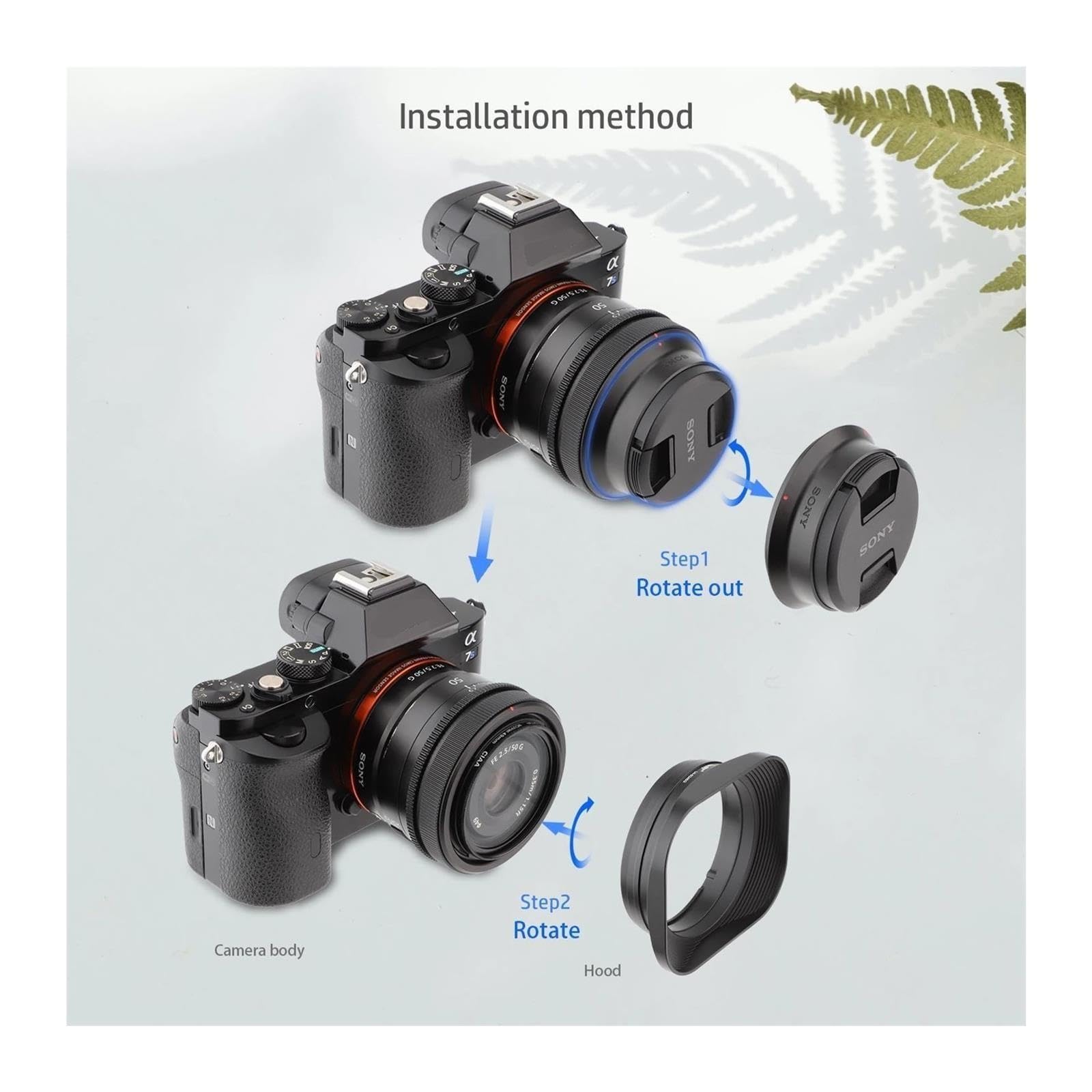 Pare-Soleil carré à baïonnette en métal, Compatible avec Sony FE 40mm F2.5 G FE 50mm F2.5 G A7CII / R 24mm.8, avec Capuchon