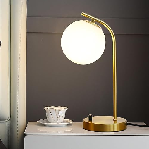 Lámpara de mesa regulable con globo dorado, lámparas minimalistas de mesa de noche de mediados de siglo, lámpara de escritorio moderna con pantalla