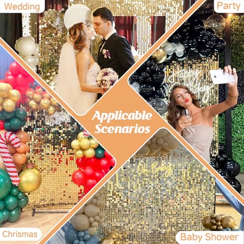 Image of 4 FT x 6 FT Light Gold Shimmer Wall Backdrop,Shiny Sequins,24PCS Sequins Backdrop Decoration Panels, Glitter Bling Photo Background Decorations for Birthday Party Wedding Anniversary Graduation