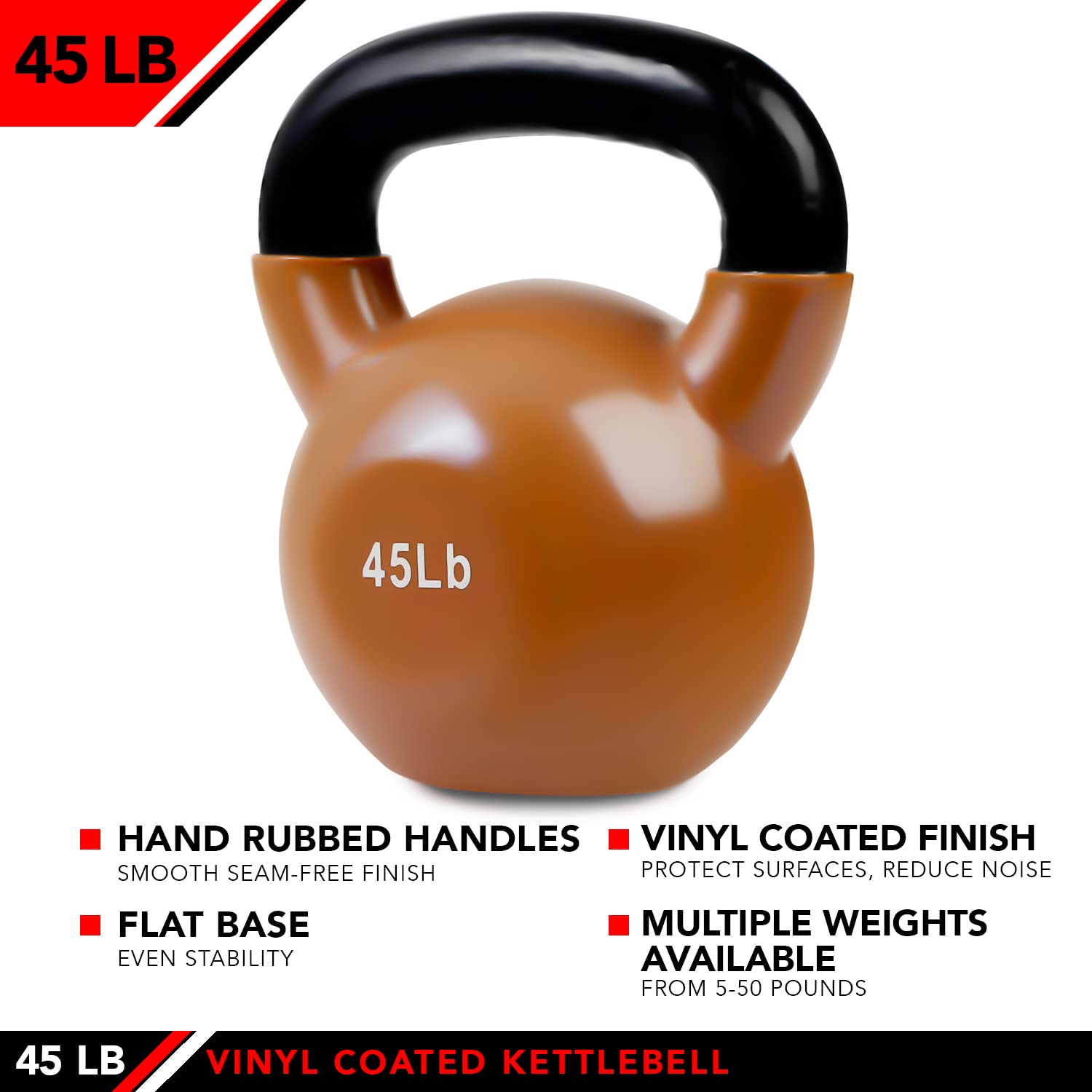 J-Fit JFIT Kettlebell Pesas de vinilo recubierto de hierro – 45 libras – recubierto para protección de pisos y equipos, reducción de ruido, peso libre para balístico, núcleo, entrenamiento con pesas