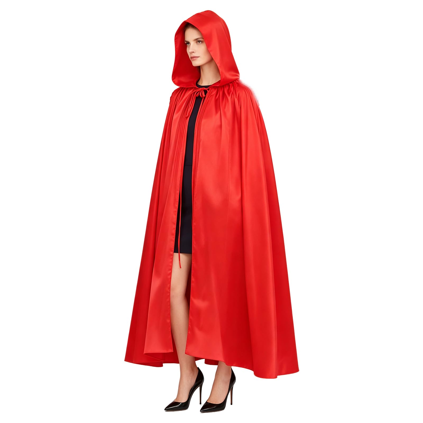 WQorphix 140cm Red Hooded Cape, 55.1 Inch Flowing Classic Red Riding Hood Cape, Lightweight Adult Red Cape for Halloween Fancy Dress Party Stage Performance World Book Day Costume