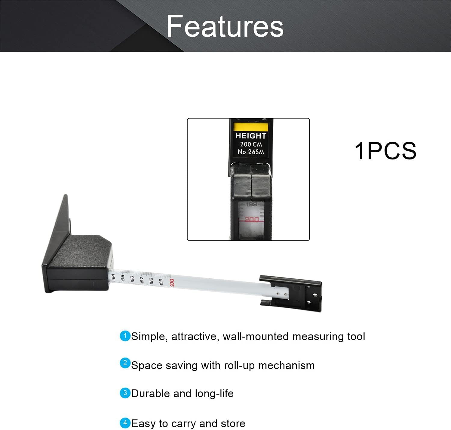 Utoolmart 200cm Height Meter Black Wall Mounted Height Meter Growth Ruler CM Metric