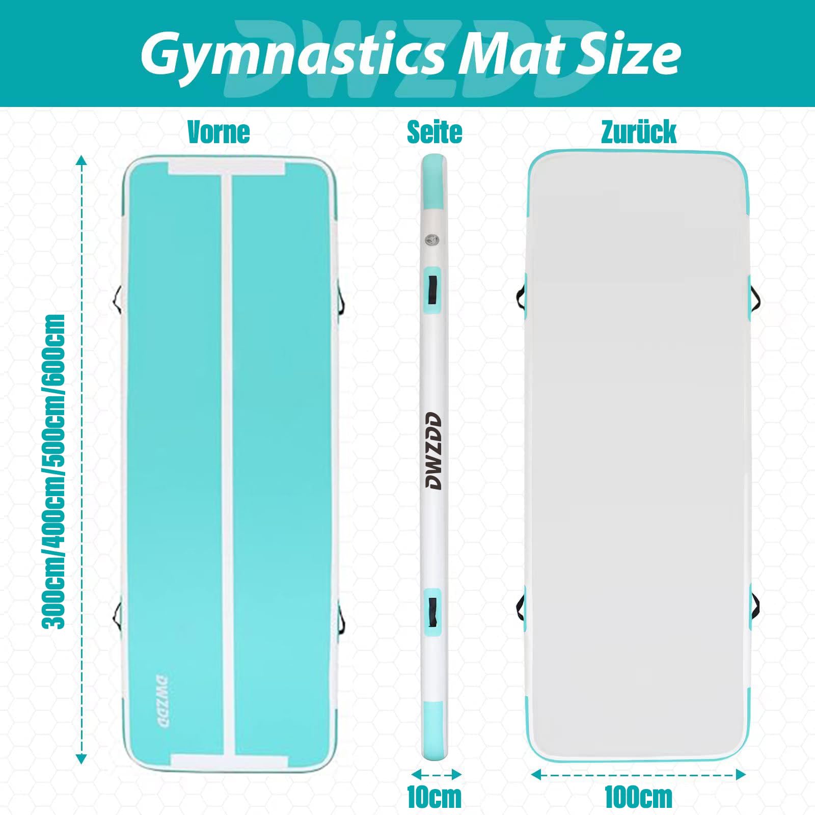 Dwzdd Gymnastics Air Matte Track, Tapis de gymnastique 3 m/4 m/5 m/6 m pour enfants, Piste de tumbling gonflable pour la maison/salle de sport/entraînement/cheerleading/eau