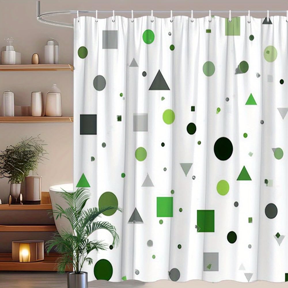 Rideau de douche anti-moisissure 140 x 220 cm rideau de bain géométrique avec 12 anneaux